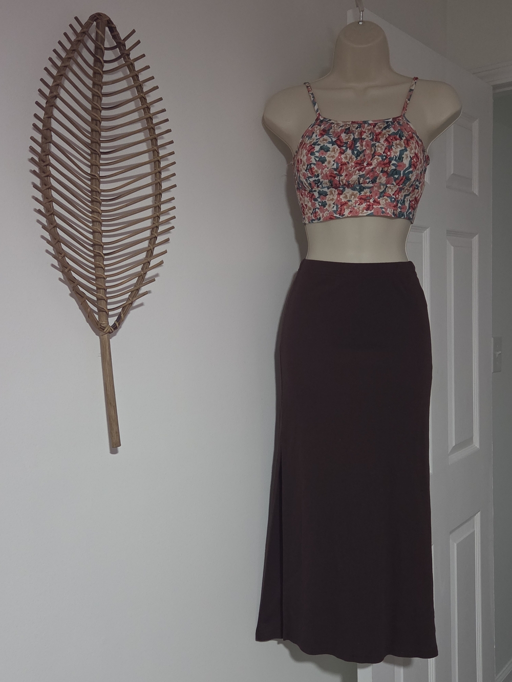 Kid's Dark Brown Maxi Skirt And Top Print